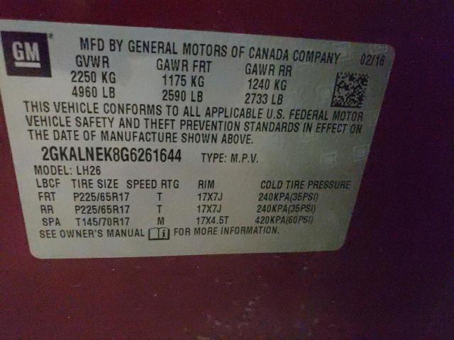 Photo 10 from auction – 2016 GMC TERRAIN SL with VIN 2GKALNEK8G6261644