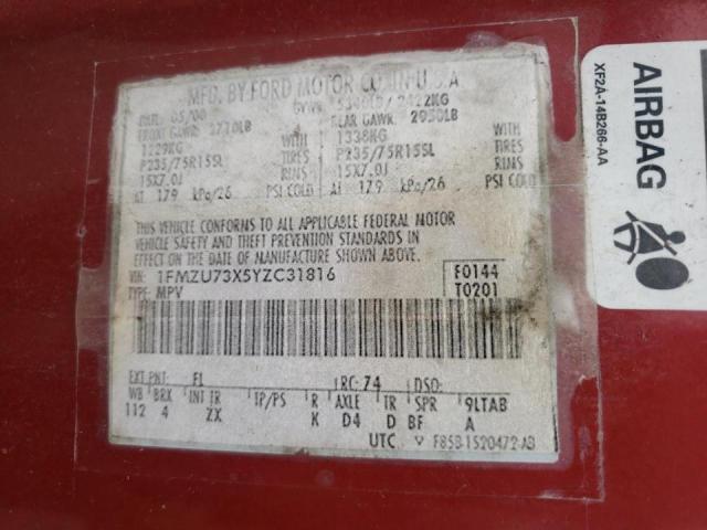 Photo 10 from auction – 2000 FORD EXPLORER X with VIN 1FMZU73X5YZC31816