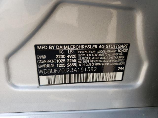Photo 10 from auction – 2003 MERCEDES-BENZ E 500 with VIN WDBUF70J23A151582