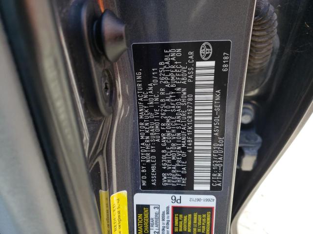 Photo 10 from auction – 2012 TOYOTA CAMRY BASE with VIN 4T4BF1FK1CR167780