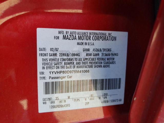 Photo 10 from auction – 2007 MAZDA 6 S with VIN 1YVHP80D975M41066