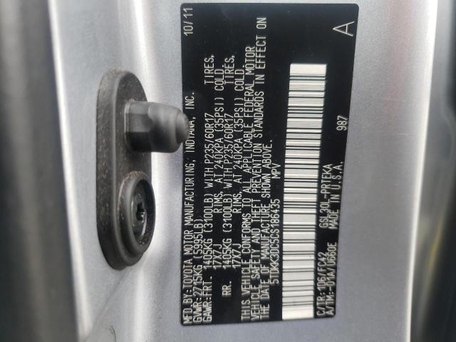 Photo 10 from auction – 2012 TOYOTA SIENNA LE with VIN 5TDKK3DC5CS186435