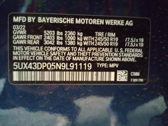 Photo 10 from auction – 2022 BMW X3 SDRIVE3 with VIN 5UX43DP05N9L91119