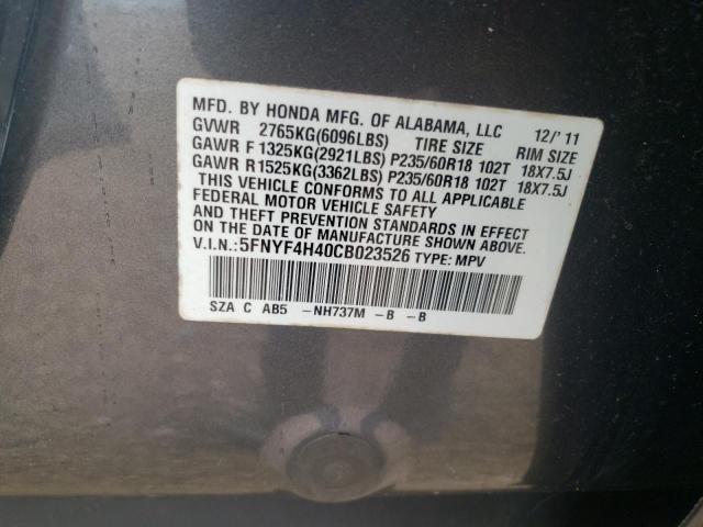 Photo 10 from auction – 2012 HONDA PILOT EX with VIN 5FNYF4H40CB023526