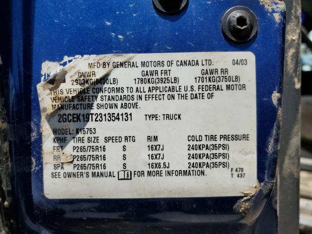Photo 10 from auction – 2003 CHEVROLET SILVERADO with VIN 2GCEK19T231354131