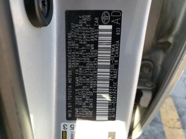 Photo 10 from auction – 2007 TOYOTA COROLLA CE with VIN 2T1BR32E87C824160