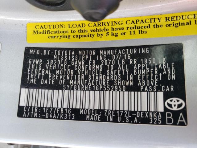 Photo 10 from auction – 2016 TOYOTA COROLLA L with VIN 5YFBURHE1GP552950