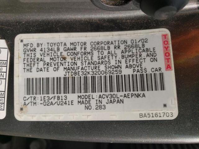 Photo 10 from auction – 2002 TOYOTA CAMRY LE with VIN JTDBE32K320069259