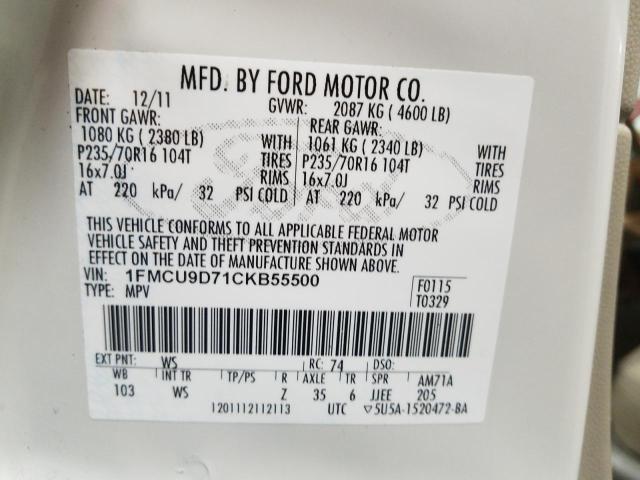 Photo 10 from auction – 2012 FORD ESCAPE XLT with VIN 1FMCU9D71CKB55500