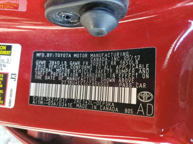 Photo 10 from auction – 2012 TOYOTA COROLLA BA with VIN 2T1BU4EE5CC866005