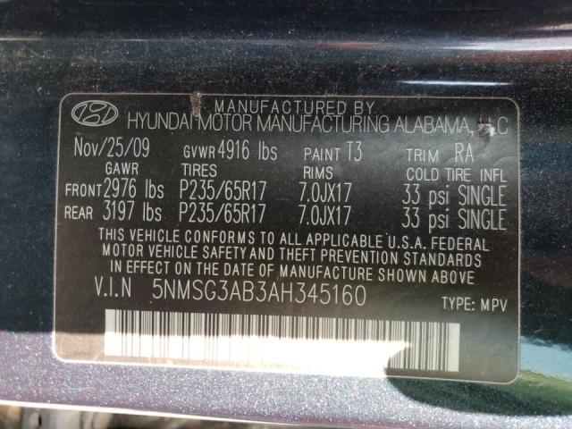 Photo 10 from auction – 2010 HYUNDAI SANTA FE G with VIN 5NMSG3AB3AH345160