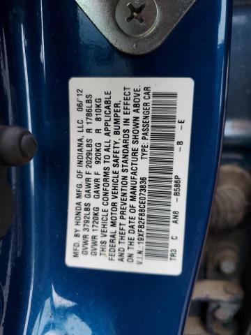 Photo 10 from auction – 2012 HONDA CIVIC EX with VIN 19XFB2F88CE073836