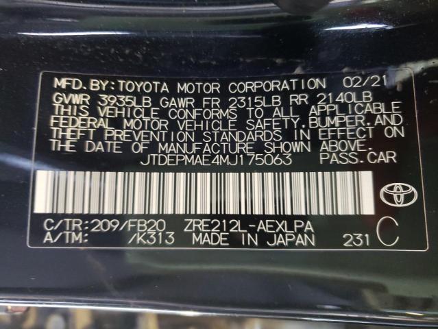 Photo 10 from auction – 2021 TOYOTA COROLLA with VIN JTDEPMAE4MJ175063