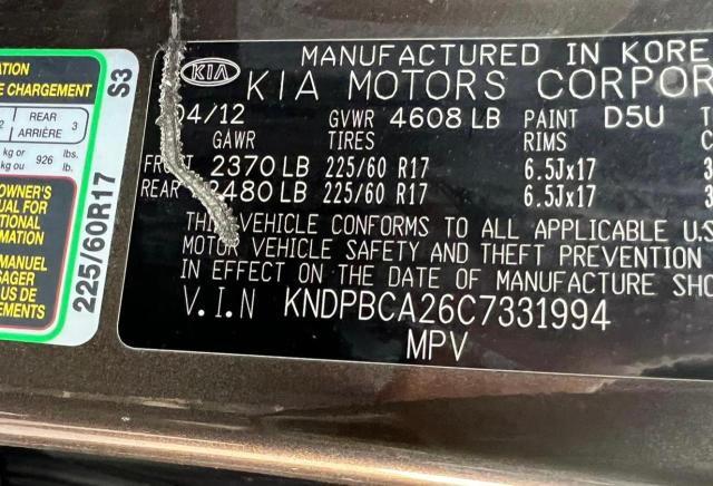 Photo 10 from auction – 2012 KIA SPORTAGE L with VIN KNDPBCA26C7331994