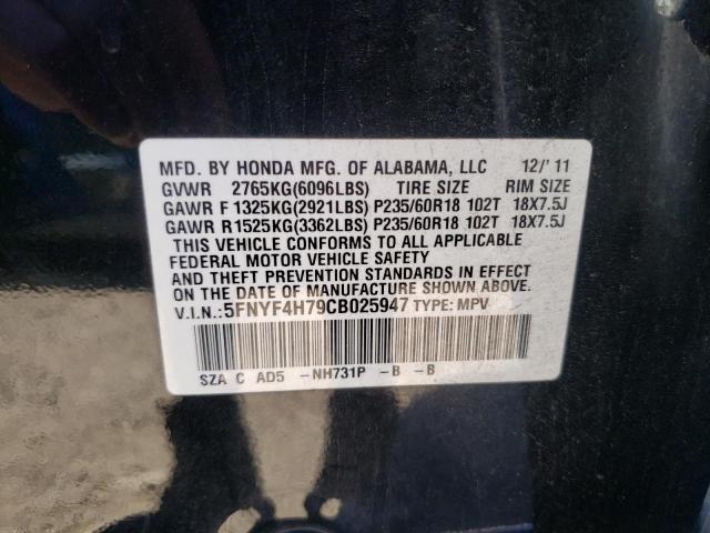 Photo 10 from auction – 2012 HONDA PILOT EXLN with VIN 5FNYF4H79CB025947