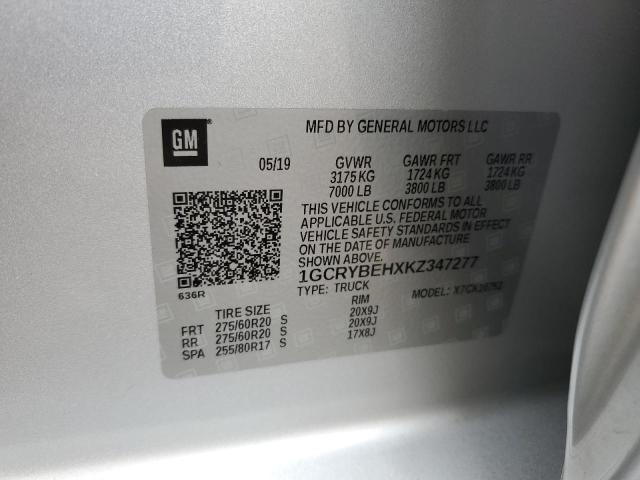 Photo 10 from auction – 2019 CHEVROLET SILVERADO with VIN 1GCRYBEHXKZ347277