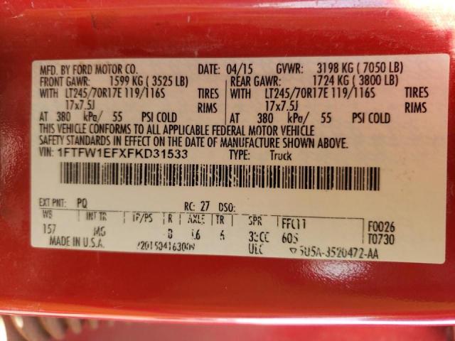 Photo 10 from auction – 2015 FORD F150 SUPER with VIN 1FTFW1EFXFKD31533