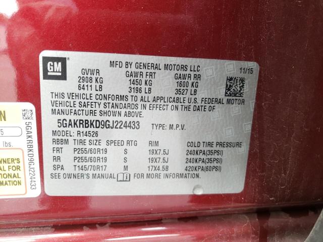 Photo 10 from auction – 2016 BUICK ENCLAVE with VIN 5GAKRBKD9GJ224433