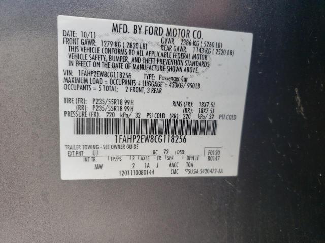 Photo 10 from auction – 2012 FORD TAURUS SEL with VIN 1FAHP2EW8CG118256