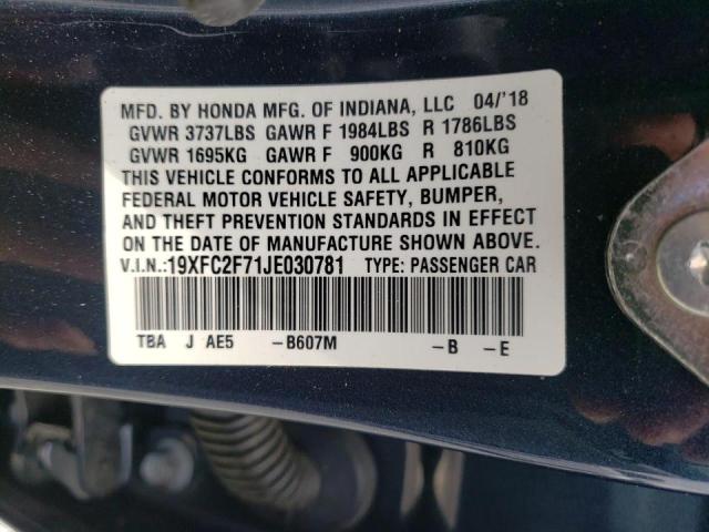 Photo 10 from auction – 2018 HONDA CIVIC EX with VIN 19XFC2F71JE030781