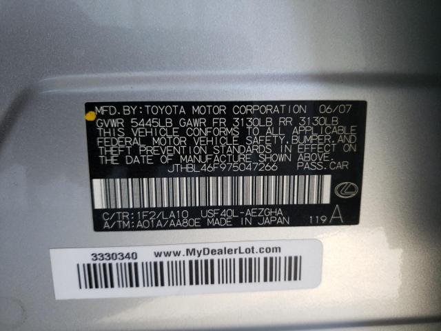 Photo 10 from auction – 2007 LEXUS LS 460 with VIN JTHBL46F975047266
