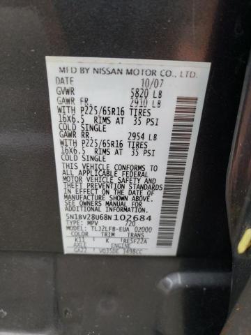 Photo 10 from auction – 2008 NISSAN QUEST S with VIN 5N1BV28U68N102684