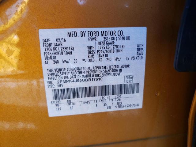 Photo 10 from auction – 2016 FORD EDGE SEL with VIN 2FMPK4J95GBB17610