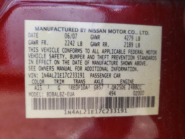 Photo 10 from auction – 2007 NISSAN ALTIMA 2.5 with VIN 1N4AL21E17C233191