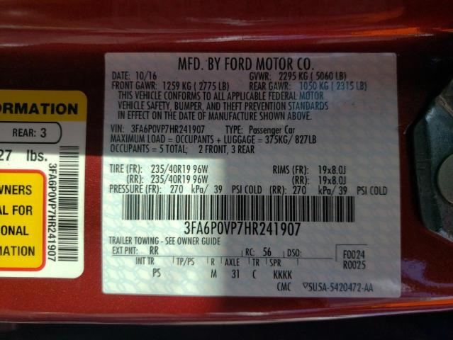 Photo 10 from auction – 2017 FORD FUSION SPO with VIN 3FA6P0VP7HR241907