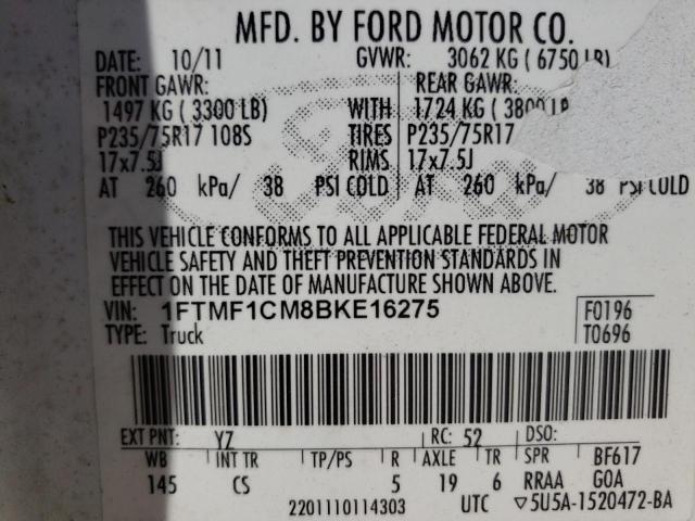 Photo 10 from auction – 2011 FORD F150 with VIN 1FTMF1CM8BKE16275