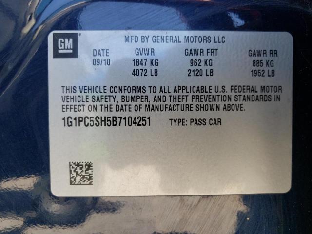 Photo 10 from auction – 2011 CHEVROLET CRUZE LS with VIN 1G1PC5SH5B7104251