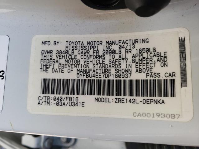 Photo 10 from auction – 2013 TOYOTA COROLLA BA with VIN 5YFBU4EE7DP180937