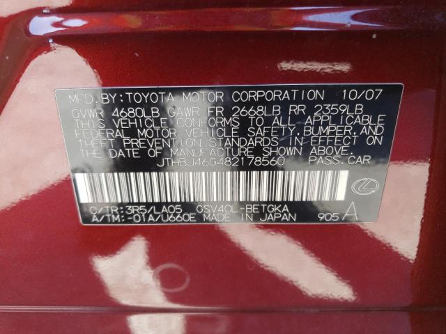 Photo 10 from auction – 2008 LEXUS ES 350 with VIN JTHBJ46G482178560