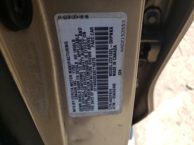 Photo 10 from auction – 2003 TOYOTA COROLLA MA with VIN 2T1KR32E33C110270