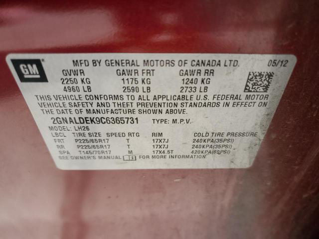 Photo 10 from auction – 2012 CHEVROLET EQUINOX LT with VIN 2GNALDEK9C6365731