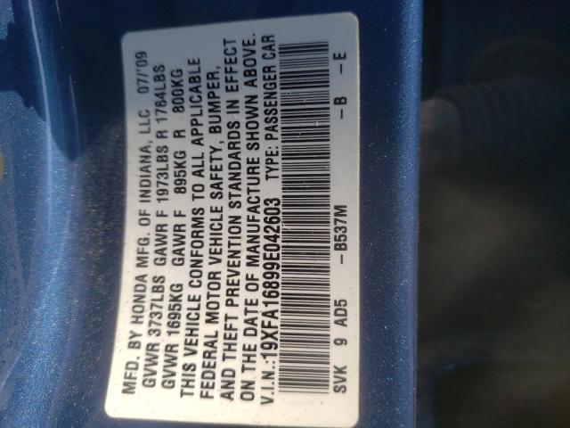 Photo 10 from auction – 2009 HONDA CIVIC EX with VIN 19XFA16899E042603