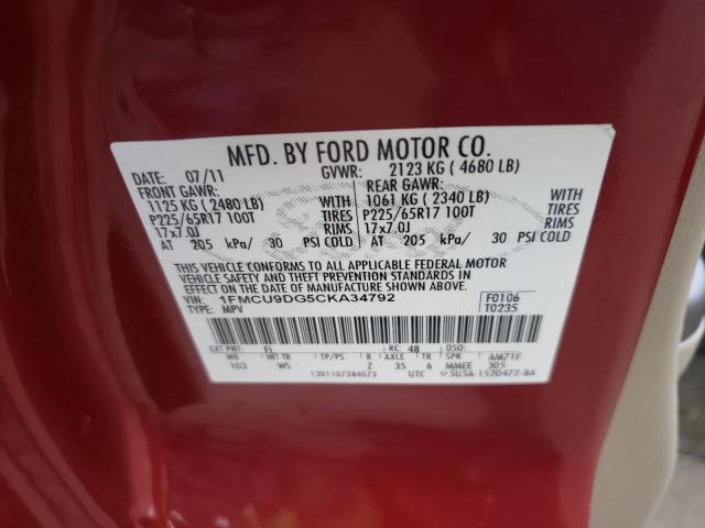 Photo 10 from auction – 2012 FORD ESCAPE XLT with VIN 1FMCU9DG5CKA34792