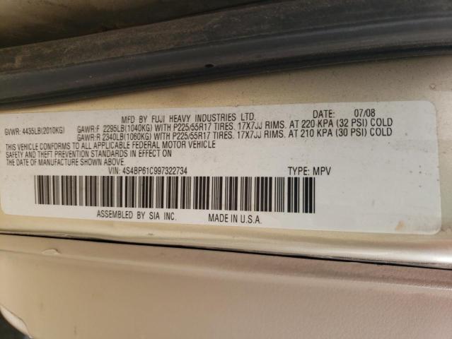 Photo 10 from auction – 2009 SUBARU OUTBACK 2. with VIN 4S4BP61C997322734