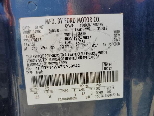 Photo 10 from auction – 2007 FORD F150 with VIN 1FTRF14W47NA39942
