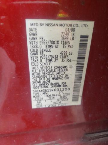 Photo 10 from auction – 2009 NISSAN ARMADA SE with VIN 5N1AA08C29N601308