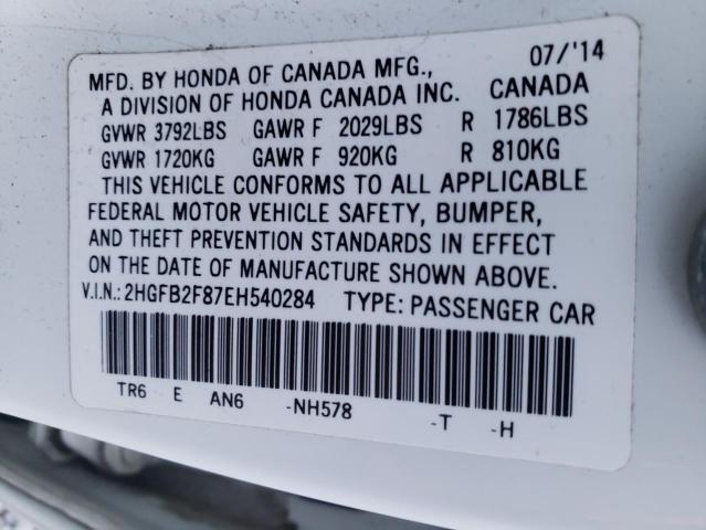 Photo 10 from auction – 2014 HONDA CIVIC EX with VIN 2HGFB2F87EH540284