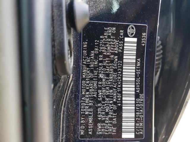 Photo 10 from auction – 2012 TOYOTA CAMRY BASE with VIN 4T4BF1FK4CR243122