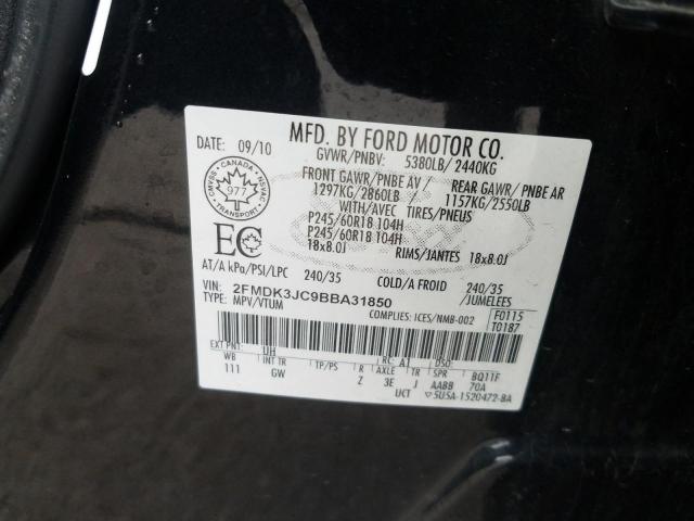 Photo 10 from auction – 2011 FORD EDGE SEL with VIN 2FMDK3JC9BBA31850