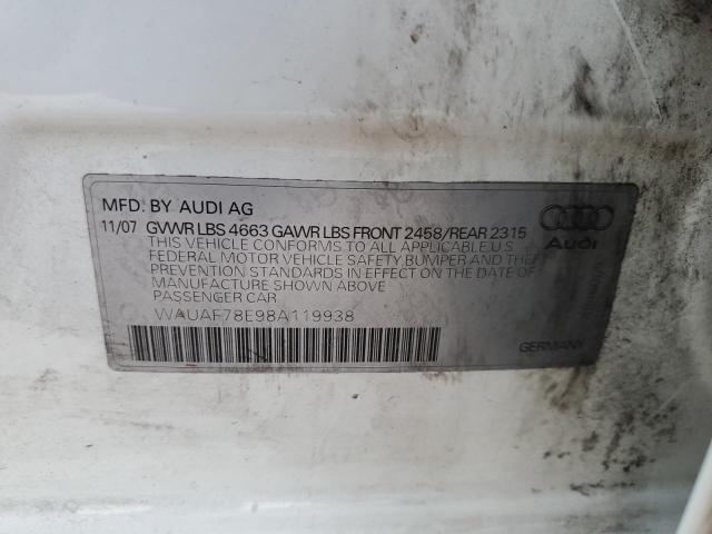 Photo 10 from auction – 2008 AUDI A4 2.0T with VIN WAUAF78E98A119938