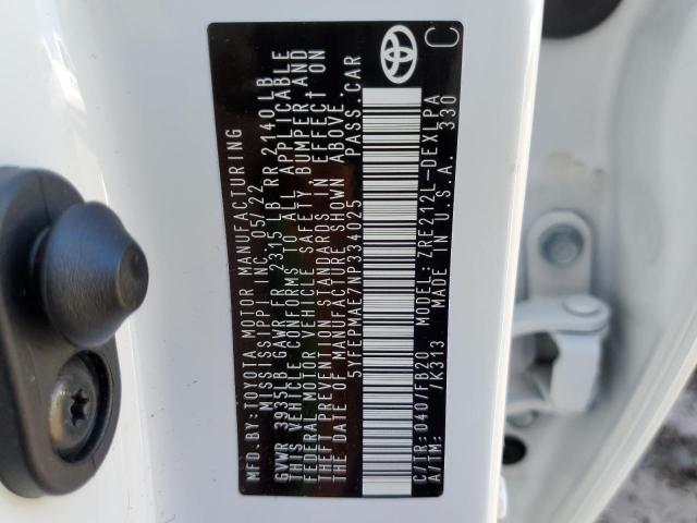 Photo 10 from auction – 2022 TOYOTA COROLLA LE with VIN 5YFEPMAE7NP334025