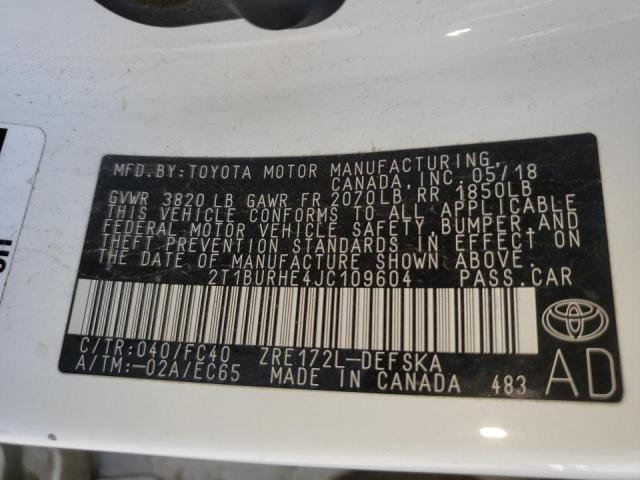 Photo 10 from auction – 2018 TOYOTA COROLLA L with VIN 2T1BURHE4JC109604