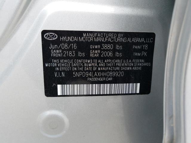 Photo 10 from auction – 2017 HYUNDAI ELANTRA EC with VIN 5NPD94LAXHH089920