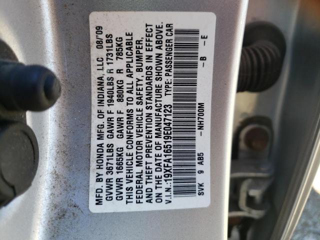 Photo 10 from auction – 2009 HONDA CIVIC LX with VIN 19XFA16519E047123