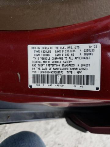 Photo 10 from auction – 2002 HONDA CR-V LX with VIN SHSRD68472U001973