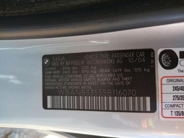 Photo 10 from auction – 2005 BMW 545 I with VIN WBANB33555B116070